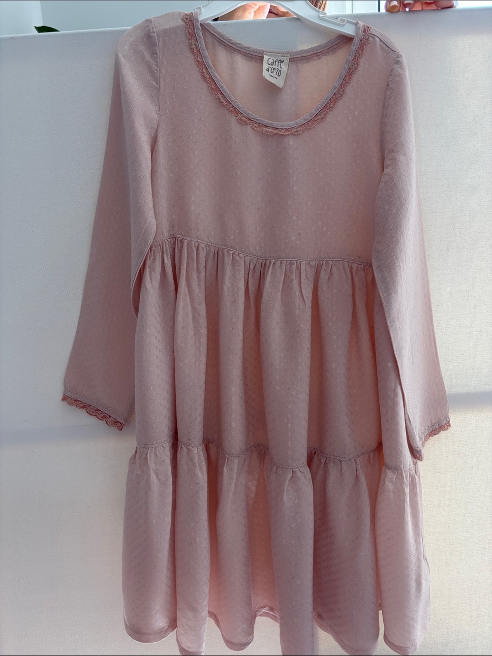 Caffe D’orzo Pink Tiered Long-Sleeve Girls Dress 8 years